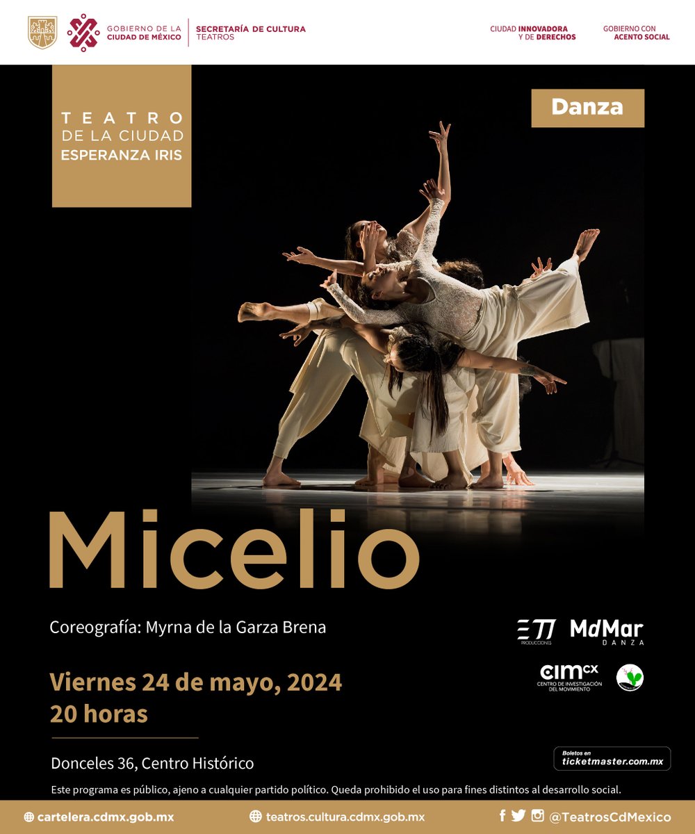 #Micelio surge de la necesidad de reflexionar hacia la consciencia de que somos parte de un todo que nos vincula y afecta.

Nos vemos el 24 de mayo en el #TeatroDeLaCiudad, mañana aprovecha el jueves 2x1🎟 bit.ly/43kFf7j