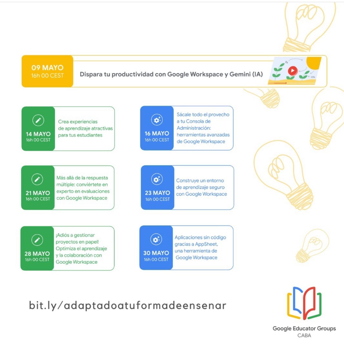 Hoy les compartimos una serie de talleres ofrecidos por <a href="/GoogleForEdu/">Google for Education</a> que prometen revolucionar la manera en que interactuamos con la tecnología en la educación. 💡💻

¡No te los podes perder! 

📆 Del 9 al 30 de mayo 
📌 bit.ly/adaptadoatufor…