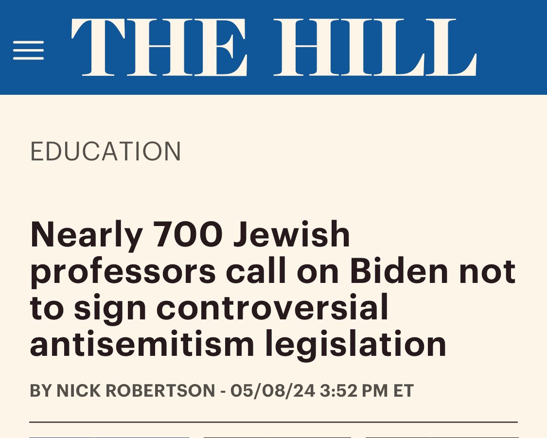 An article @thehill about a letter I signed, along with 700 other Jewish-identified university faculty against the legislation that @RepJerryNadler (who’s Jewish) called a “misguided bill” that “threatens to chill constitutionally protected speech.”