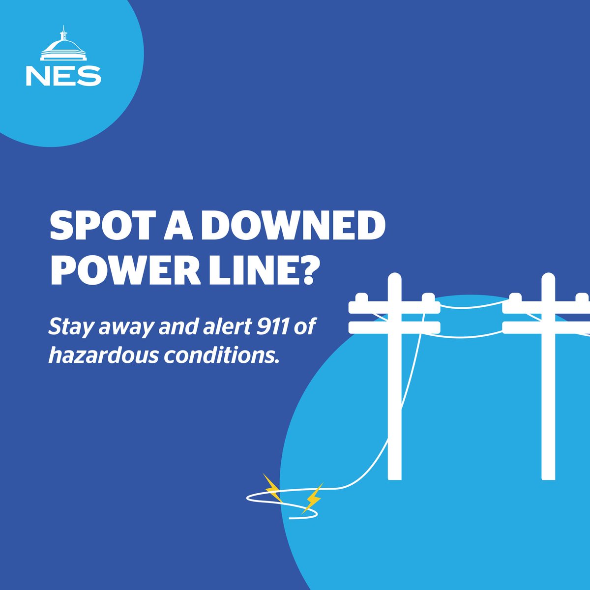 Heavy winds can easily knock tree limbs and other vegetation into power lines, dropping them to the ground or other surfaces. If you come across a downed power line, always assume it is live and keep everyone away from the area, including pets! Call 9-1-1 to report the damaged