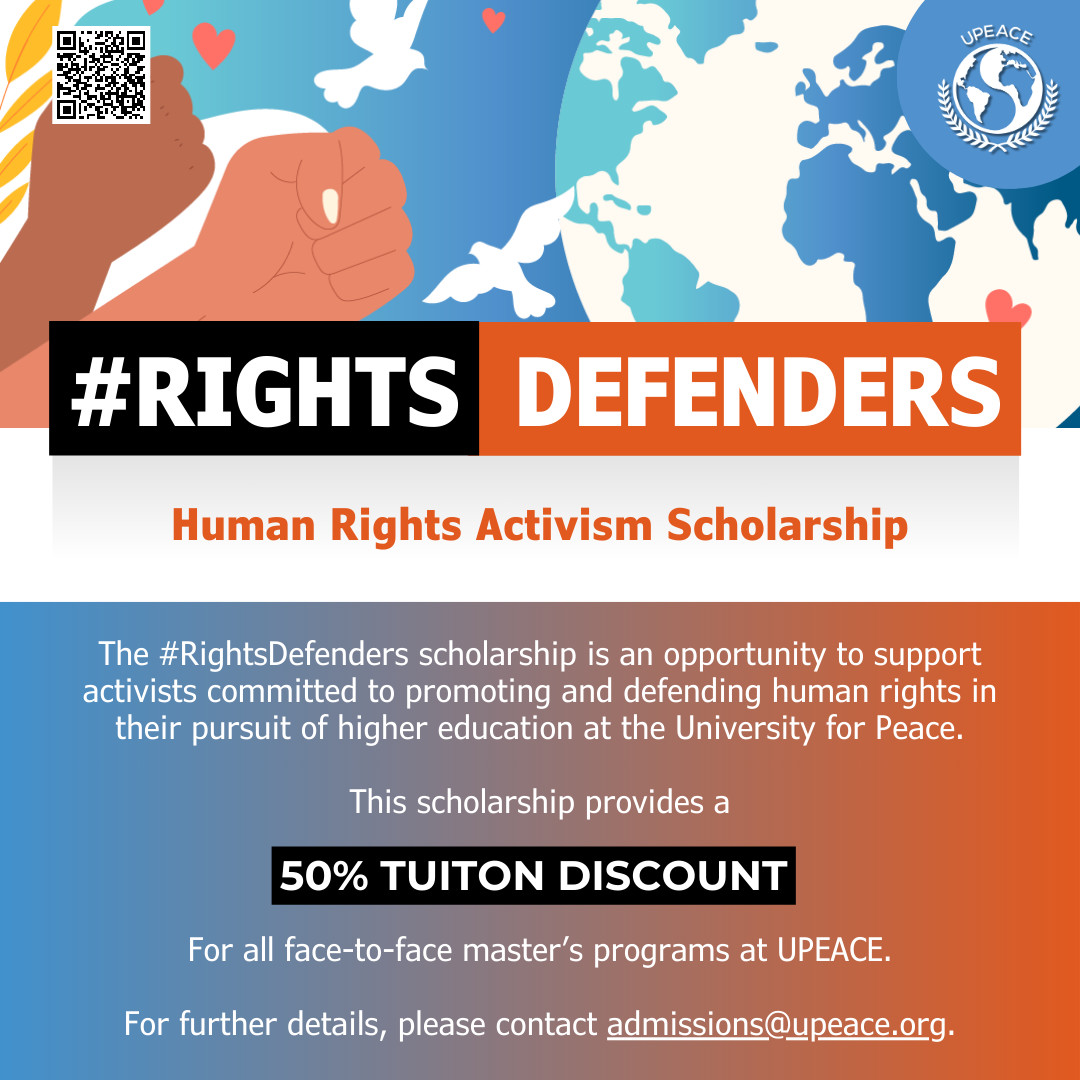 Exciting news! Introducing the #RightsDefenders Scholarship, a remarkable opportunity for passionate activists dedicated to promoting and safeguarding human rights. Join us at UPEACE and turn your dreams of defending human rights into a reality: bit.ly/4b7QVgS