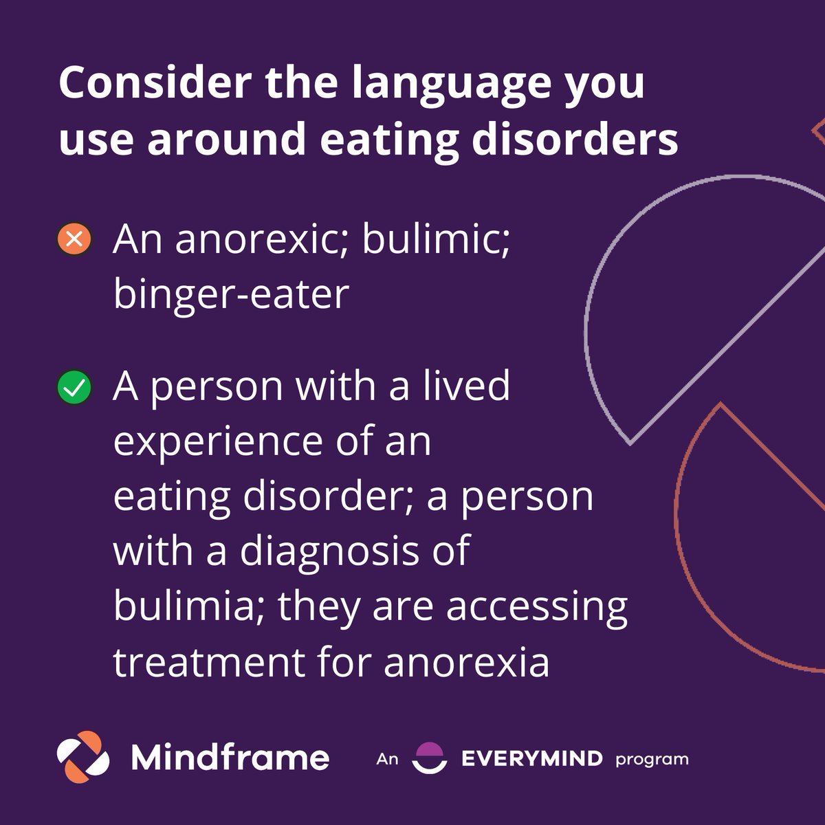 #Ausmedia professionals are reminded to refer to Mindframe guidelines for reporting and portrayal of eating disorders (developed in partnership with @NEDC_Australia and @Bfoundation) when covering these issues. Free guidelines and tips like the one below: bit.ly/42ZzpIn