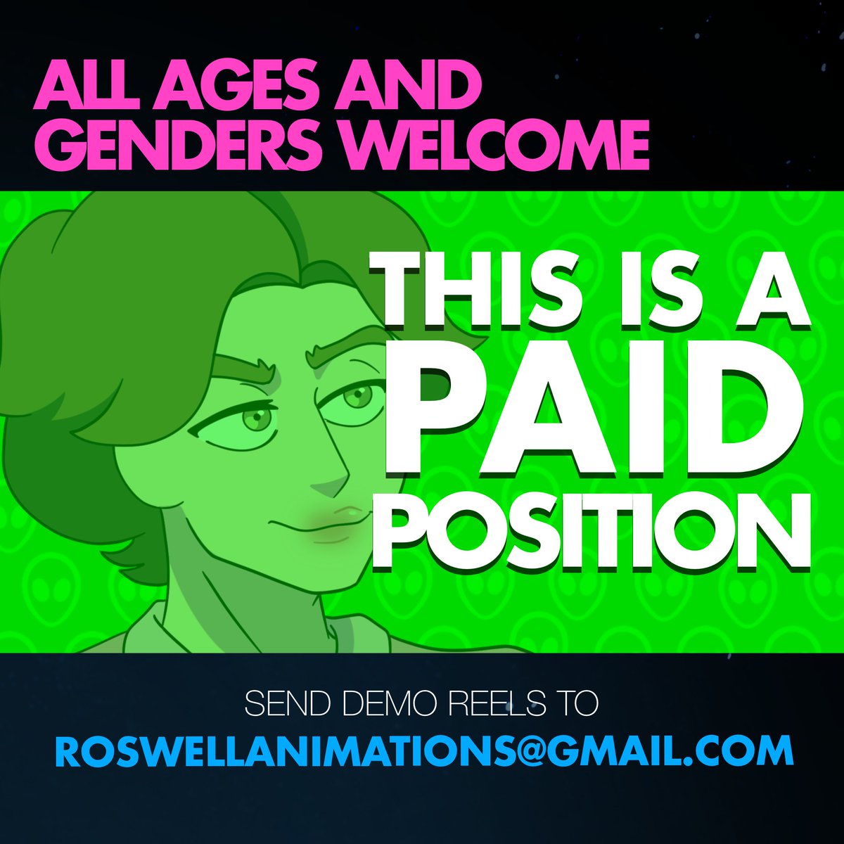 roswellseries's tweet image. 🎙️Call for Voice Actors!

We’re excited to announce auditions for a secret project for Roswell and we’re searching for talented voice actors of all ages and genders! If you’re interested, please send your demo reels to RoswellAnimations@gmail.com. ✨👽