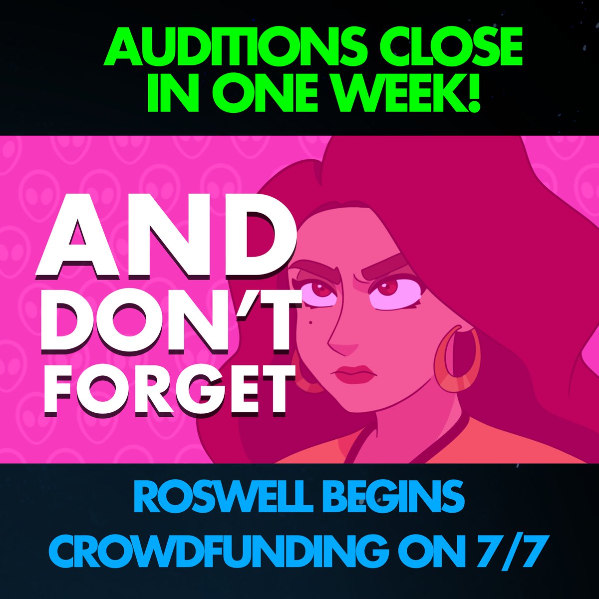 roswellseries's tweet image. 🎙️Call for Voice Actors!

We’re excited to announce auditions for a secret project for Roswell and we’re searching for talented voice actors of all ages and genders! If you’re interested, please send your demo reels to RoswellAnimations@gmail.com. ✨👽