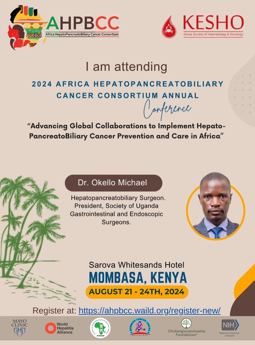 After great deliberations at the 11th Annual Cholangiocarcinoma Foundation Conference @curecc in Salt lake City, Utah, USA, April 17th-19th, 2024. Now we are looking forward to continue this discussions at the @AHPBCC conference , 21st - 24th August 2024, in Mombasa, Kenya.