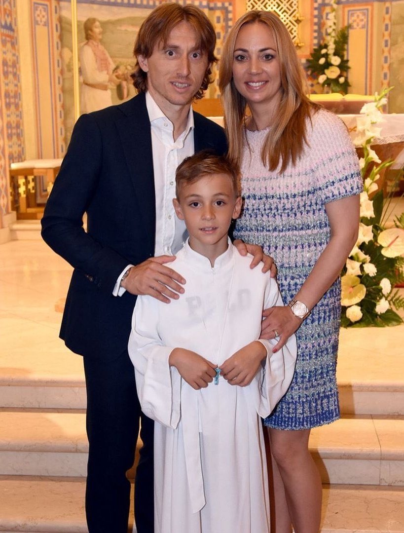 Real Madrid club star player Luka Modric is a devout Catholic. This picture is from the First Holy Communion of his son Ivano.