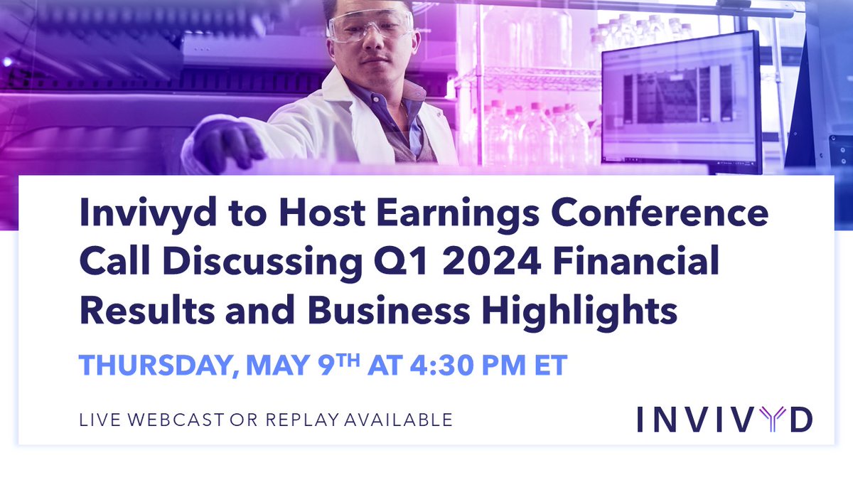 Join us on Thursday, May 9th at 4:30 PM ET for our earnings conference call where we will discuss our Q1 2024 financial results and recent business highlights.investors.invivyd.com/events/event-d…