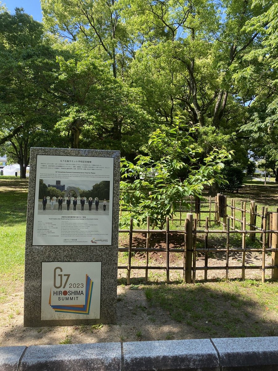 #97sanei

平和公園内にあるG7広島サミット平和記念植樹です。被爆桜から採取した枝を接木して育てたものになります。広島にお越しの際はぜひ