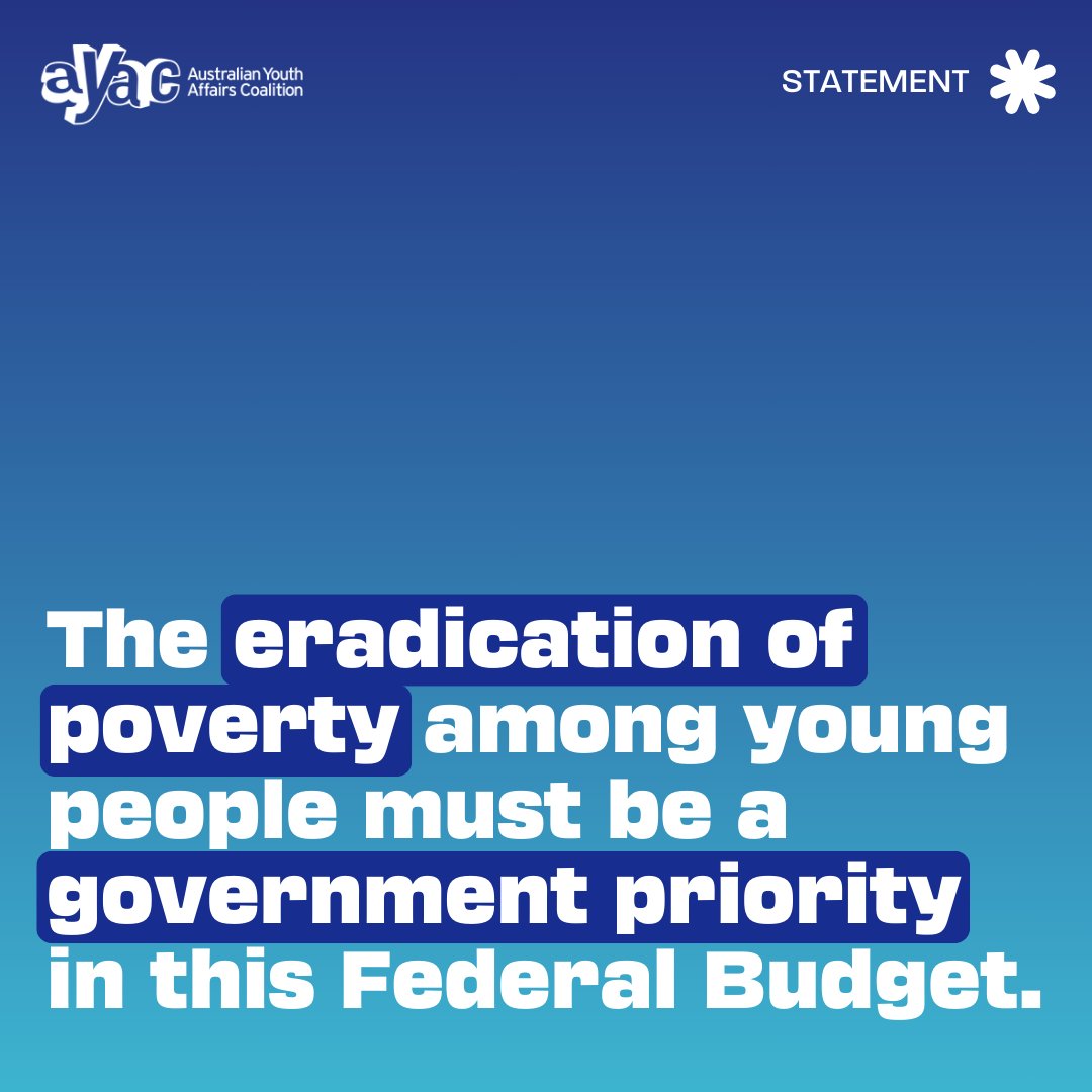 AYAC & other youth affairs peaks continue to call on the Gov't to #raisetherate of #JobSeeker & #YouthAllowance in this #FederalBudget.

We also urge Gov't to provide specific #FinancialSecurity  & support for children & young people leaving #violence.

🔗bit.ly/4a6TMFG
