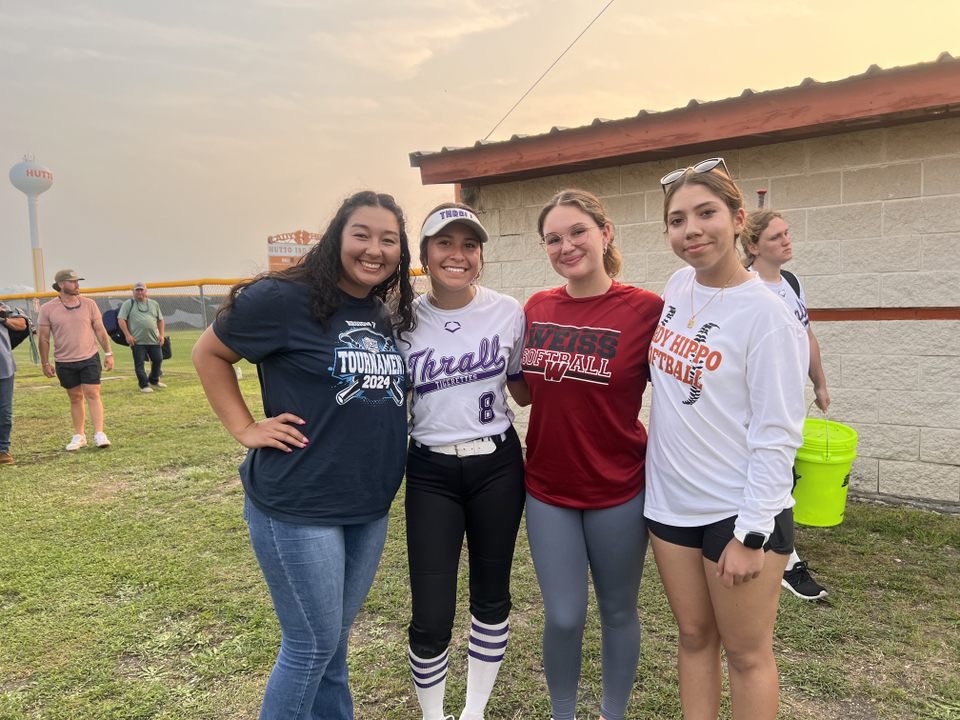 Still in the State Title hunt our own Mikayla Velasquez post game gathering with Coach Roz, our pitcher Ari and 1st baseman Mia. RuCrew!! ATX. Family. Support. Go get em MK!! @MikaylaV_4