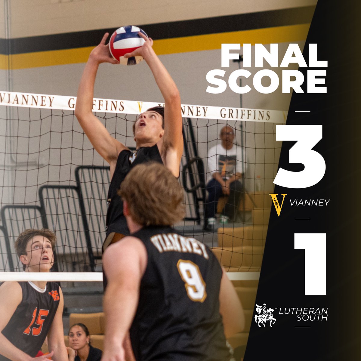 Vianney Volleyball defeats Lutheran South and has advanced to the district championship. That game will be played this Friday at 4:15 PM at Webster Groves.