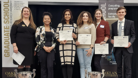Four exceptional students showcased their academic excellence at the Graduate School’s Fourth Annual Three-Minute Thesis Competition and Graduate Student Showcase. Congrats to Shweta Kapur, Samantha Halime, Theresa DuBay, and Alex Tyshka! #BeGolden bit.ly/4aVOcHu