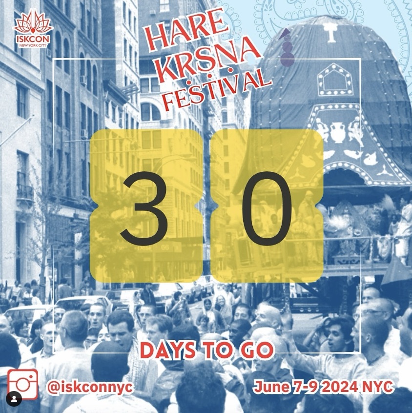 ISKCON NYC And the countdown begins… 30 days to go for the Rath Yatra festival… please join us from June 7-9 and take blessings of Lord Jagannath, Baldev and Subhadra maharani… 🩵💜 iskconnyc.com/event/nyc-rath…