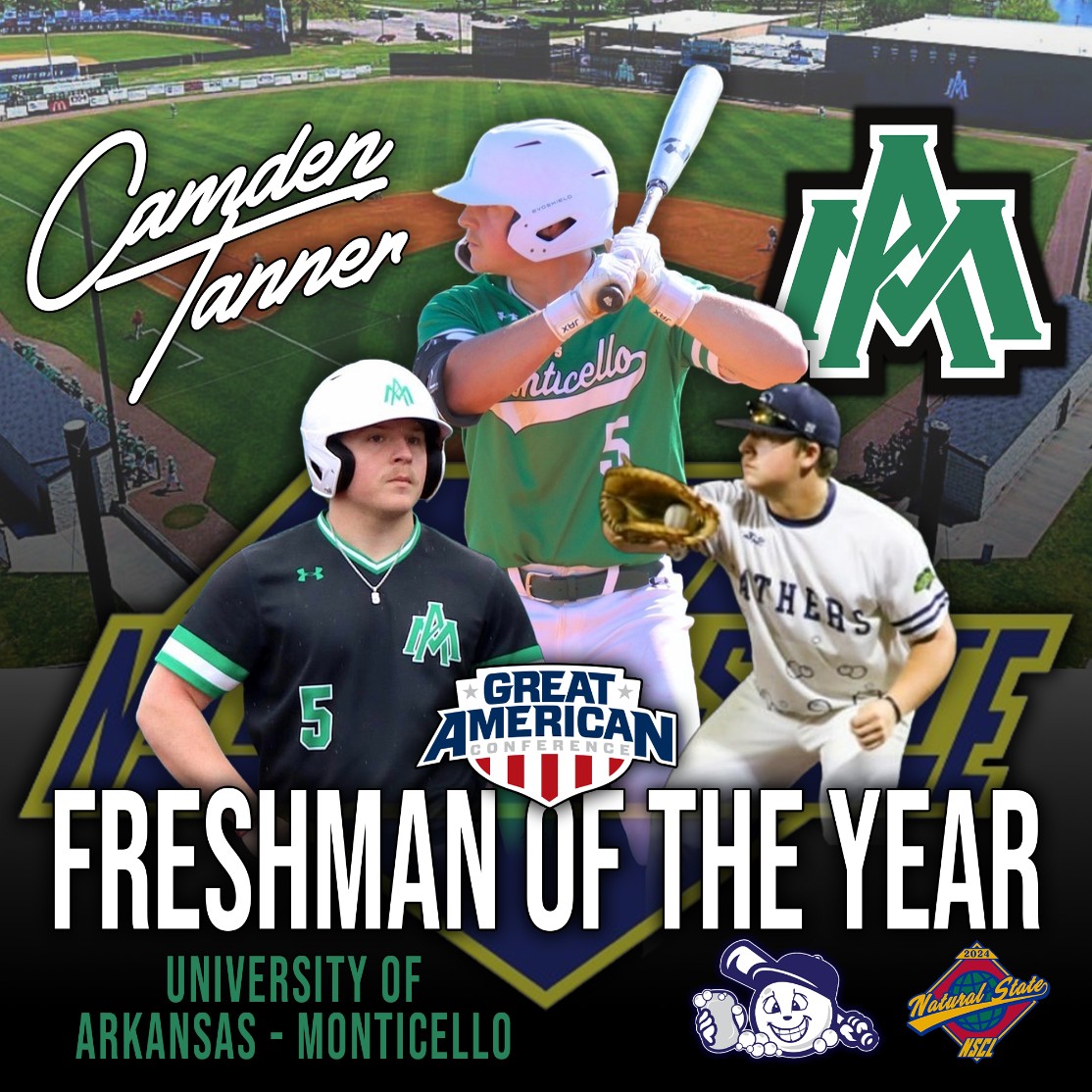Natural State Collegiate League (@naturalstatecl) on Twitter photo Congratulations to Bathers OF <a href="/TannerCamden/">Camden Tanner</a> on being named the <a href="/GACAthletics/">#TheGAC</a> Freshman of the Year. 
Camden had a huge year, hitting .433 with 1️⃣4️⃣ doubles,  1️⃣3️⃣ homeruns, & 42 RBI for <a href="/weevilsbaseball/">Weevils Baseball</a>, & will be back with the defending champions at <a href="/MajesticParkHS/">Majestic Park</a>. #TheNatural Congratulations to Bathers OF <a href="/TannerCamden/">Camden Tanner</a> on being named the <a href="/GACAthletics/">#TheGAC</a> Freshman of the Year. 
Camden had a huge year, hitting .433 with 1️⃣4️⃣ doubles,  1️⃣3️⃣ homeruns, & 42 RBI for <a href="/weevilsbaseball/">Weevils Baseball</a>, & will be back with the defending champions at <a href="/MajesticParkHS/">Majestic Park</a>. #TheNatural