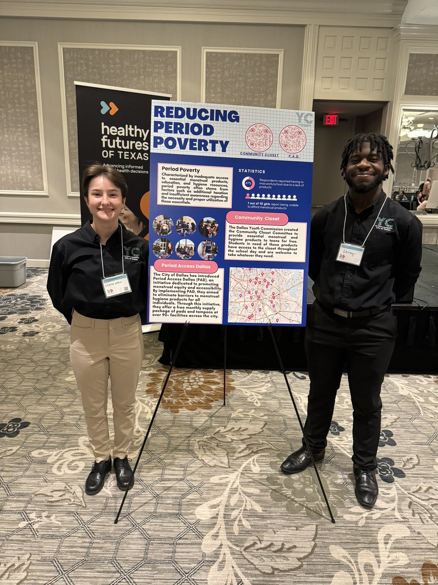 Commissioner Jeffus and Commissioner Tamfu attended the Youth Symposium to promote the Community Closet and how the initiative helps combat period poverty in Dallas. The Healthy Futures Youth Symposium is an event that provides insight on safe sexual practices and awareness