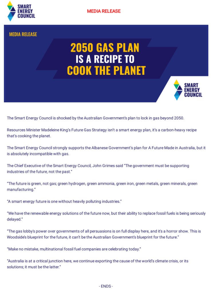 We're outraged by the 2050 gas plan. It's a carbon heavy recipe that’s cooking the planet!

We strongly support @AlboMP's #FutureMadeinAustralia act, but it's absolutely incompatible with gas ❌