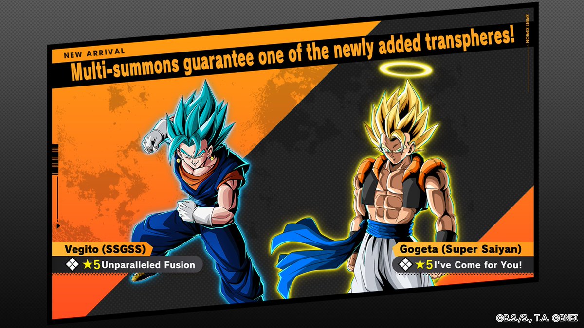 ╭━━━━━━━━━╮ Fusion Warrior Spirits ╰━━━━ v ━━━━╯ New Transpheres debut on 5/9 23:00 PDT | 5/10 8:00 CEST!! Multi-summon guarantees one of the newly added Transpheres! Get hyped! Period: Until 6/6 22:59 (PDT) | 6/7 7:59 (CEST) (Sched.) #DBTB