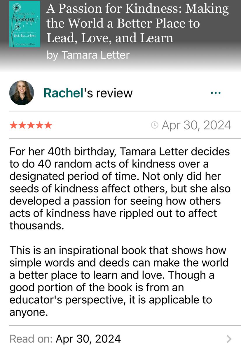 Even though it’s been more than 5 yrs since my book was published, I’m still humbled with awe to see strangers leaving recommendations for A Passion for Kindness on Amazon &amp; Goodreads. 

Many thanks to this gal for ending my day with a smile! 🩵 #passionforkindness #tlap