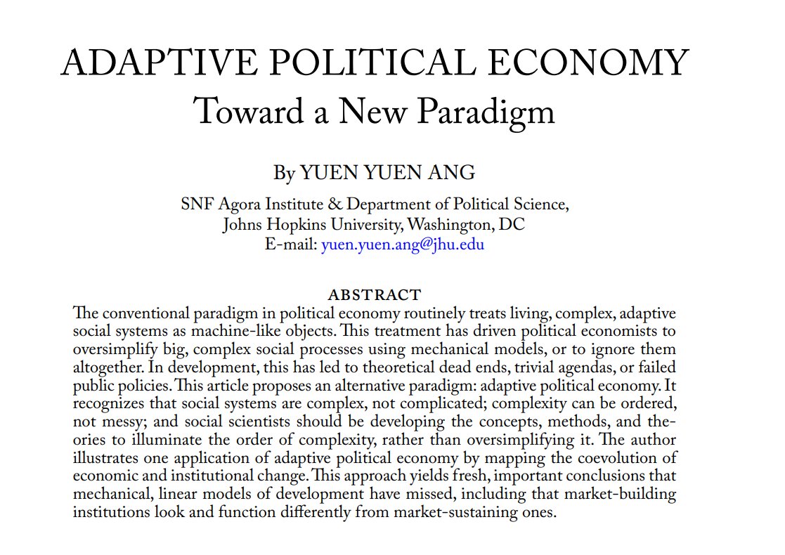 Now 📤 Out | Open access 30 days @ World Politics Vision 🔭 for a new political economy - Adaptive: doesn't impose artificial mechanical assumptions on social systems - Moral: recognizes effects of power inequalities on the way we think🧠 muse.jhu.edu/pub/1/article/…