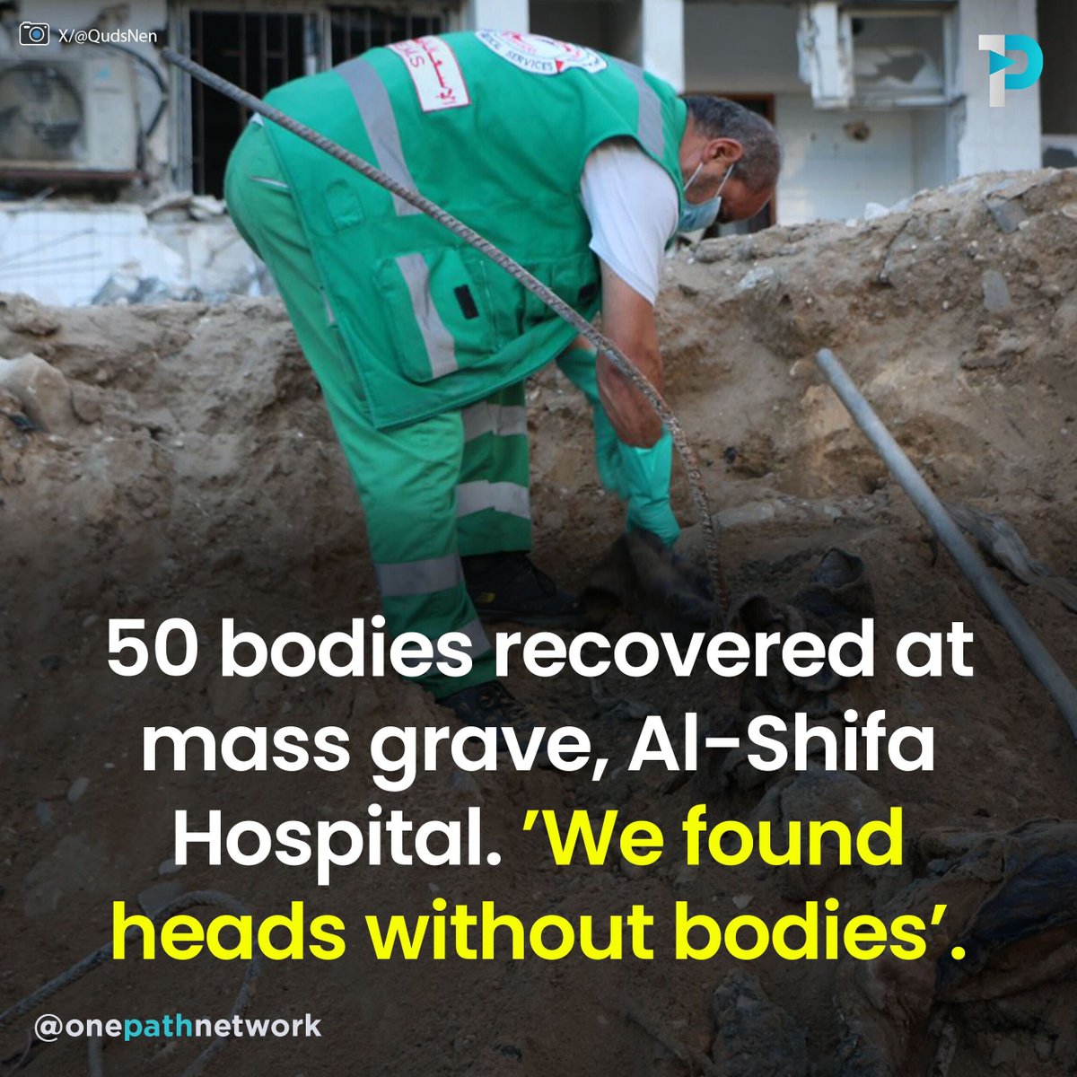 🚨🇵🇸 Another mass grave has been found at Gaza’s al-Shifa Hospital 😔 Yielding 50 bodies so far, as stated by Gaza’s government media office. In total, seven mass graves have been found in Gaza during the war, containing a combined total of 520 bodies.