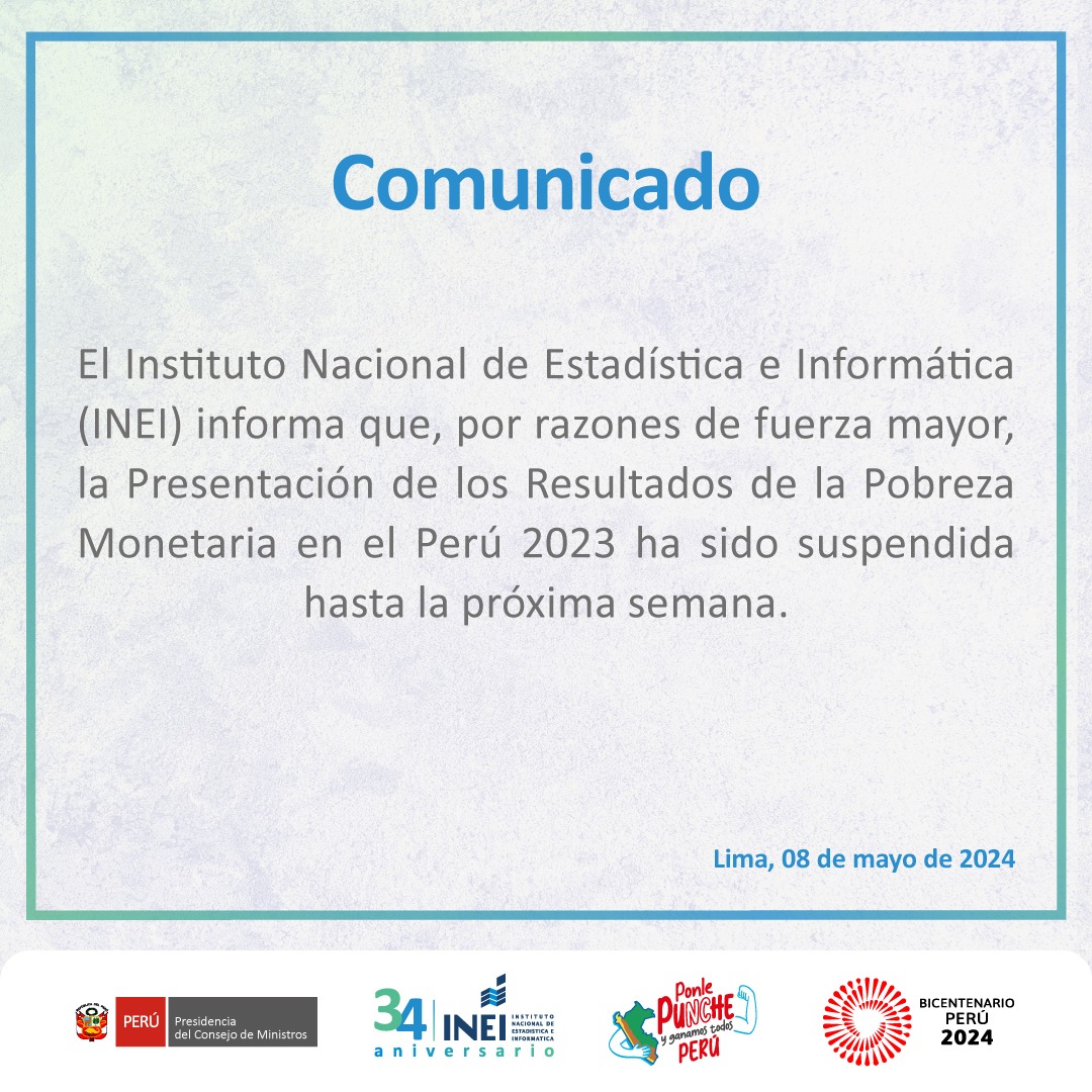 El #INEI informa a las instituciones y ciudadanía en general: