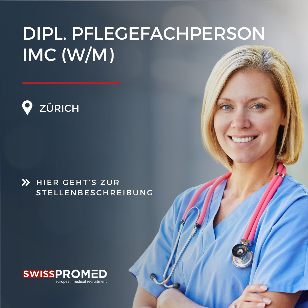 Es erwartet Sie eine anspruchsvolle und abwechslungsreiche Tätigkeit in einem motivierten Umfeld. Dann freuen wir uns auf Ihre Kontaktaufnahme.
jobs.swisspromed.ch/job-dipl-pfleg… 
#Pflege #Zürich #Switzerland #Gesundheitswesen #Krankenpflege