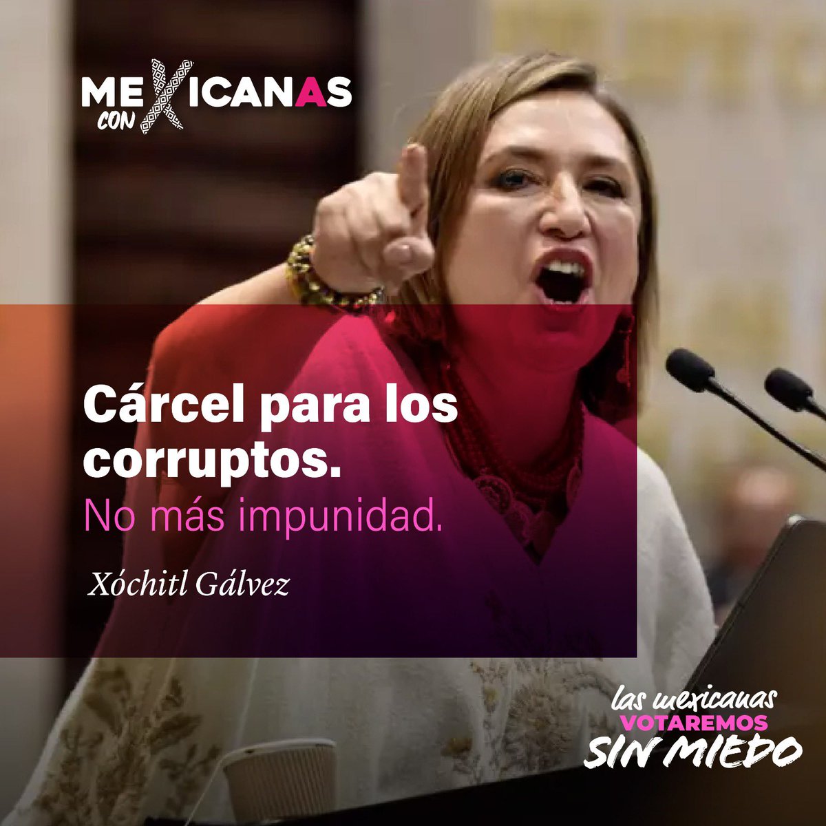Durante el gobierno de la 4T, México ha experimentado altos niveles de corrupción sin que haya habido consecuencias legales para los responsables. 
Nuestra <a href="/XochitlGalvez/">Xóchitl Gálvez Ruiz</a>, ha dejado en clara su propuesta: poner fin a la impunidad y llevar a los corruptos ante la justicia.