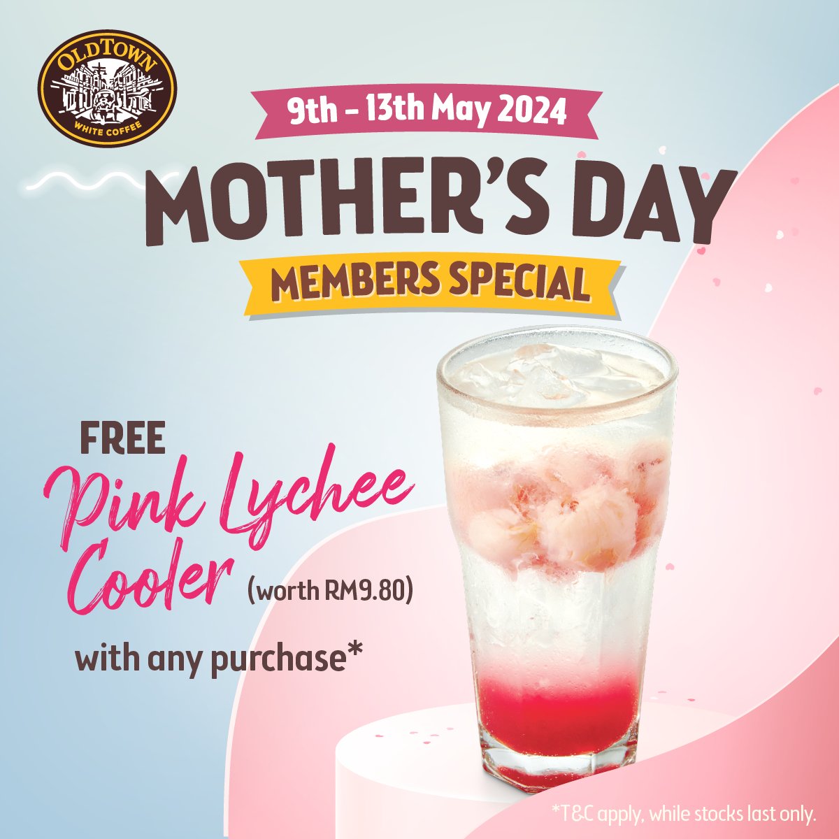 🌸 Celebrate Mother’s Day with us! Exclusive for our members: Enjoy FREE Pink Lychee Cooler with any purchase*. ✨

👉Join the celebration now: member.oldtown.com.my

𝑇𝑒𝑟𝑚𝑠 𝑎𝑛𝑑 𝑐𝑜𝑛𝑑𝑖𝑡𝑖𝑜𝑛𝑠 𝑎𝑝𝑝𝑙𝑦.
#OldTownWhiteCoffee #HappyMothersDay