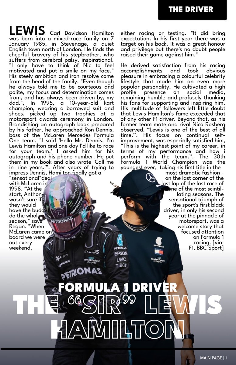 [NON COMMERCIAL RELATED; FANMADE]
by je ©untarctics on twitter/X

SPORTSCAR―DRIVER CONTENT
Mei 2024 Magazine Edition
「SIR LEWIS HAMILTON」

Get to know the driver! [1/2]