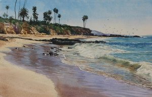 LagunaBeachMag's tweet photo. "Low Tide Laguna" by Jason Li took first place in the Laguna Plein Air Painters Association's watercolor show, which is on display at the LPAPA Gallery through June 3: https://t.co/pZIWcjuUKp | Photo courtesy of LPAPA @artLPAPA #lagunabeach #pleinairpainter #jasonli #juriedart https://t.co/7ihRdGKo83