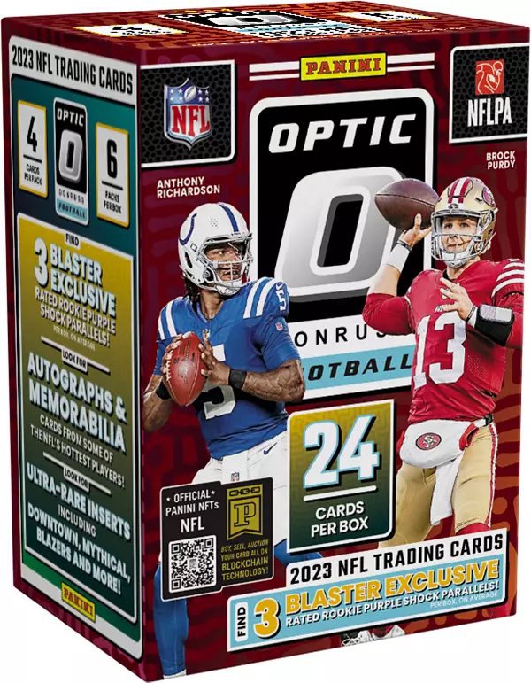 LIVE! 🚨 2023 Panini Donruss Optic 🏈 Blaster Box at Walmart! $34.93 (Purple Shock) bit.ly/44oTlVW