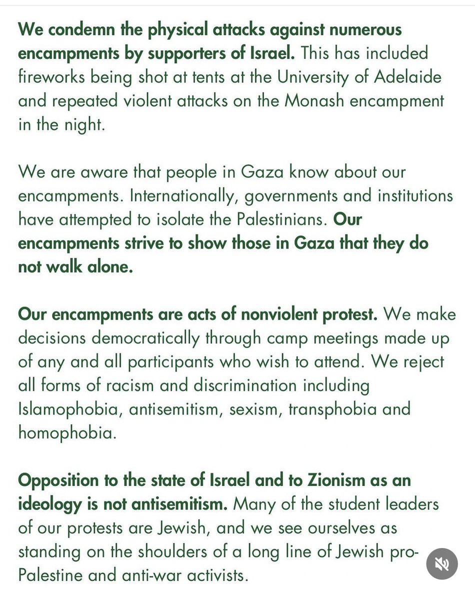 The joint statement by 10 Australian University encampments, published the same day the Coalition calls for a senate inquiry into antisemitism on campuses: