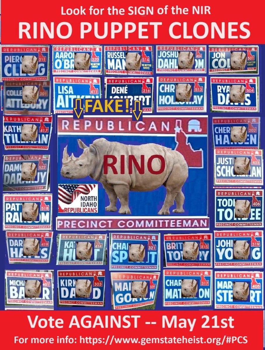 Our local election is full of signs from Rino Puppet Clones.  Watch out!!  Avoid the white elephants 🐘!!