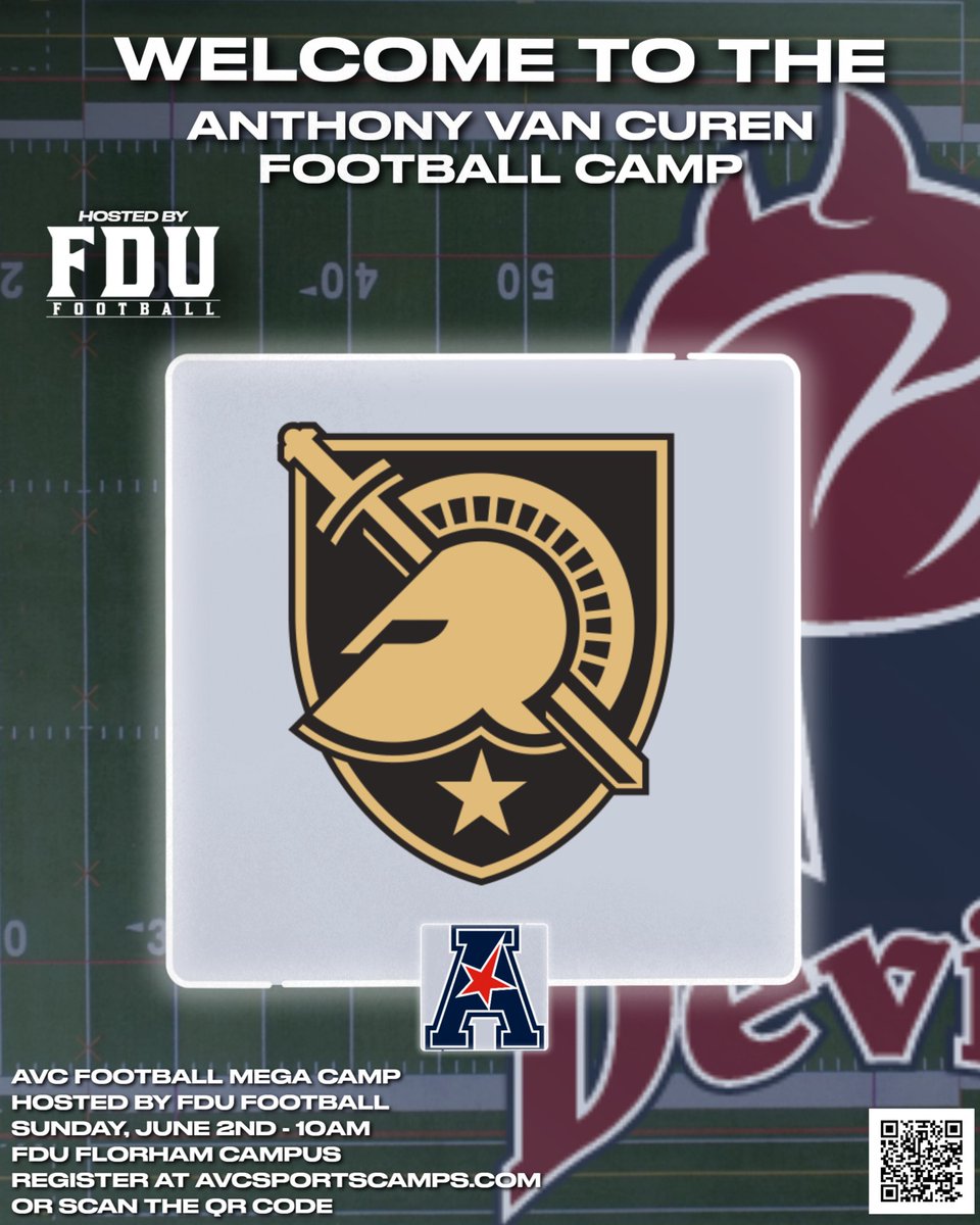 Welcome back @ArmyWP_Football @CoachJeffMonken and their staff to camp! Excited to have them back on our @FDUDevils campus for year 2! 🏈 AVC Football Camp 📍 FDU- Florham Campus 🗓 Sunday, June 2nd Register: 🔗avcsportscamps.com 🔱🔥🤘 @FDUFootball