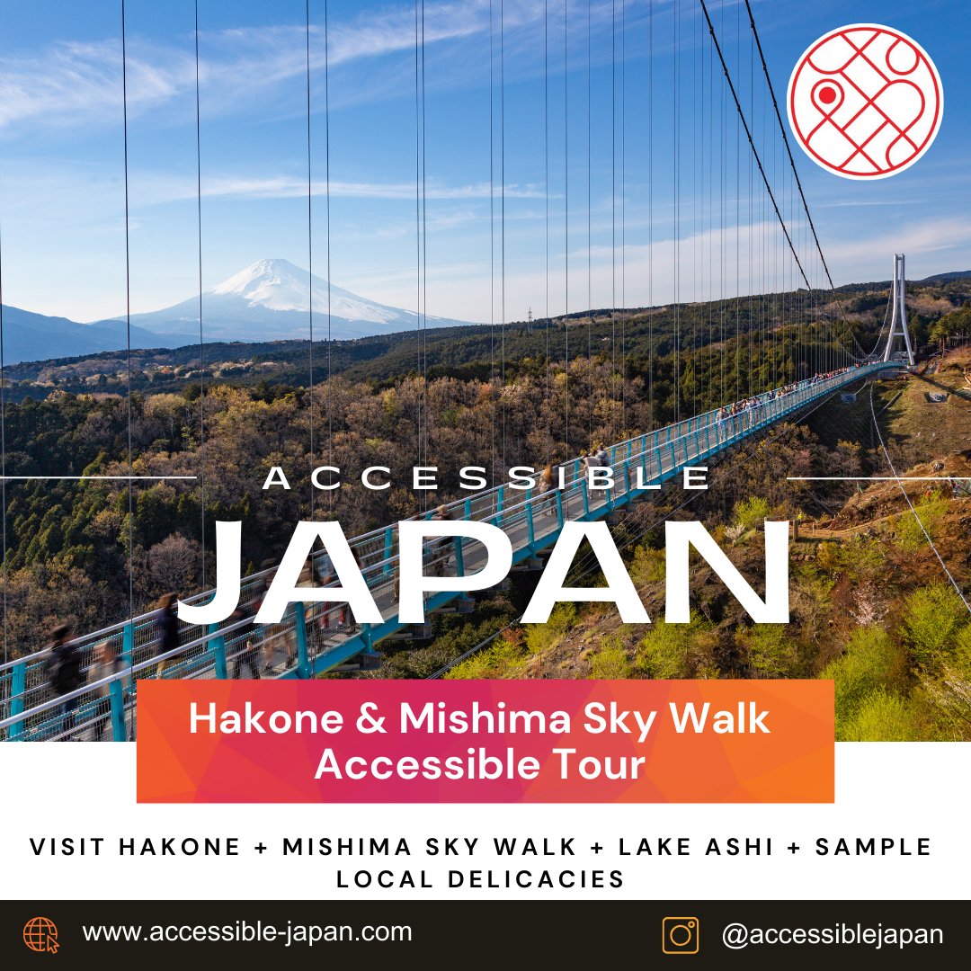 Discover Hakone's beauty & Mt. Fuji views on our epic day tour! Indulge in local delicacies like Wakasagi tempura & soba noodles. Brave the Mishima Sky Walk for breathtaking sights. 

For details: accessible-japan.com/tour/day-tour/… 

#AccessibleJapan #AccessibleTravel