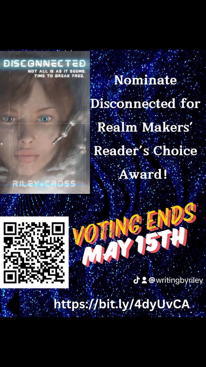 I need a favor! Please vote for my novel, Disconnected by Riley Cross for a Realm Maker's Award! It's easy to do! And while you are at it, nominate other books you love as well! I voted for Stephanie Cotta's Wraiths of Arjun! 
form.asana.com/?k=_PC7sgACIkR…