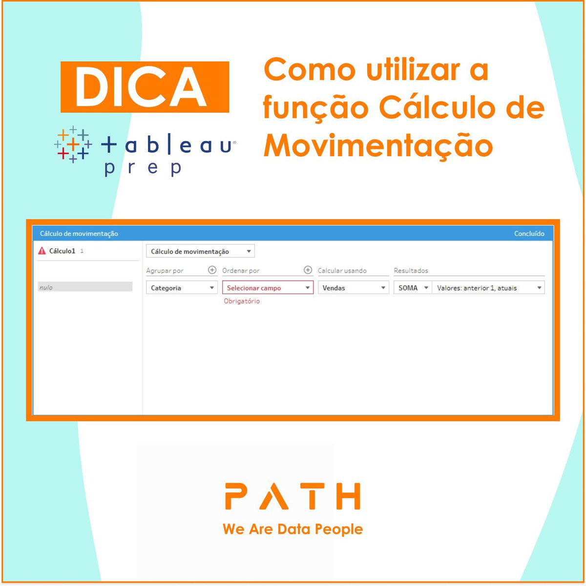 A função 'Cálculo de Movimentação ' no Tableau Prep é usada para criar uma soma ou média de valores comparando com linhas anteriores ou posteriores de cada linha.

Confira: cutt.ly/Cew7NM3O
 
 #Tableau #WeAreDataPeople #DataFam #VisualAnalytics #PathDataFan #TableauTips