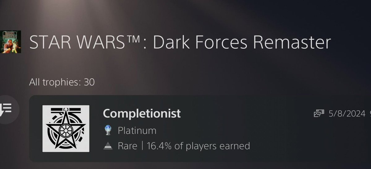 Just completed the platinum trophy for one of my favorite childhood games, Star Wars Dark Forces! Kudos to those guys and gals at Nightdive Studios for the excellent remaster. Playing through this game brought back a lot of great memories. Cheers 🍻