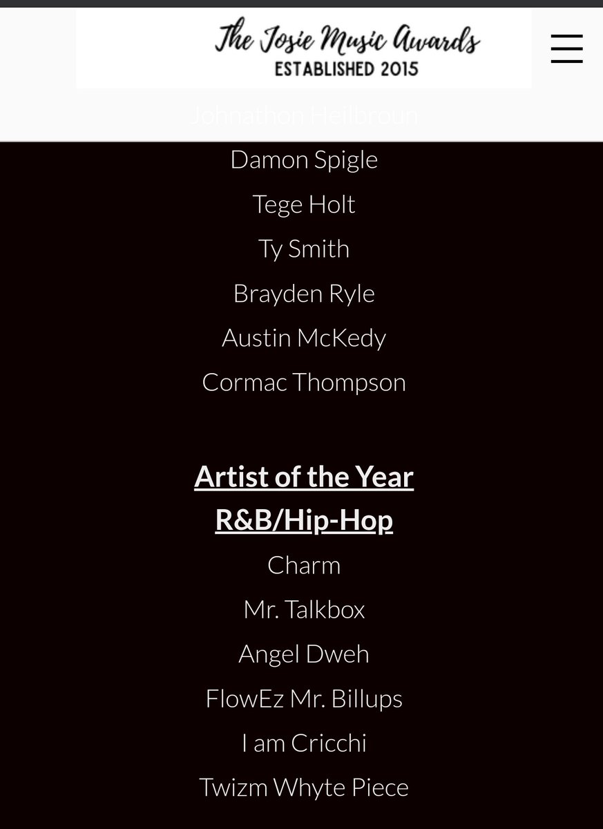 nominated for indie hiphop artist of the year by @josiemusicaward 🙏 Ty for support @NewAcid @BIZBoost @ThisIsJimmyStar @EileenShapiro3 @TheSoulfulEMU @creek_world @dorner_martina @brendatomczak @BreconIReviews @PatGrant7777 @Midnight_Furie @vertwvu @EdMahalick @skimodollars