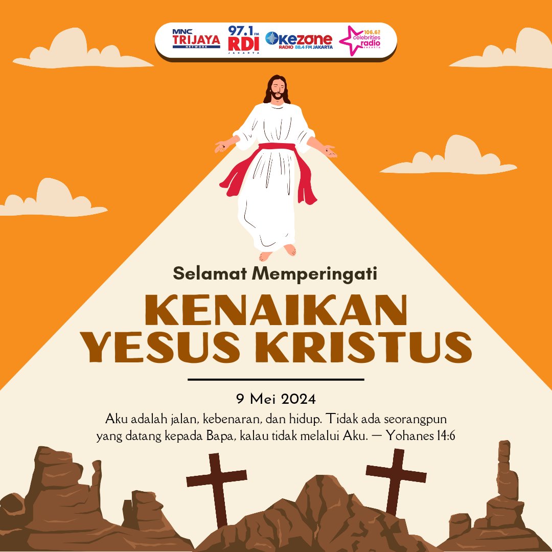 vradiofm's tweet photo. Selamat memperingati hari kenaikan Yesus Kristus bagi semua yang merayakan.
Semaga kasih-Nya selalu menyertai kita semua, Tuhan memberkati.
#HariKenaikanYesusKristus #TrijayaFM #RDI #OkezoneRadio #CelebritiesRadio https://t.co/iKrKxjkLPR