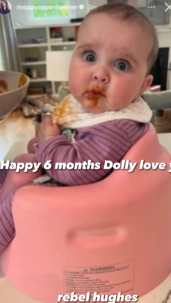 Happy 6 months sweet baby Dolly enjoy wearing your dinner @tomellis17 @MoppyOpps