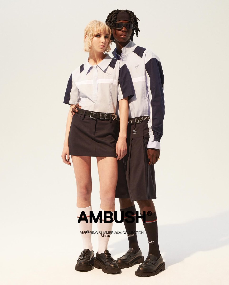 #Contemporary #uniform style, a blend of #workwear and track-and-field. #AMBUSH CLASS OF SS24 LOOK 36 ambushdesign.com