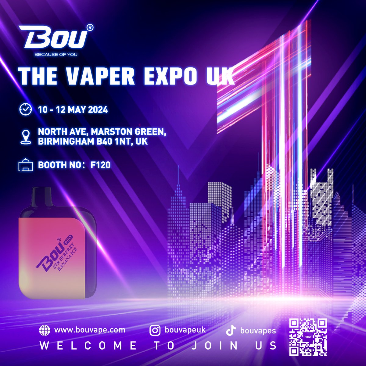 BOU_Global's tweet image. 🎉 Last Day of Countdown! BOU is set to stir up a wave of excitement at the UK Vape Expo 🌊  

📍 Location: Birmingham B40 1NT  

🗓️ See you tomorrow! May 10-12  

🎈 Booth F120, where innovation meets enthusiasm  

#BOU #LastDayCountdown #VaperExpoUK #birmingham #expo #bouvape