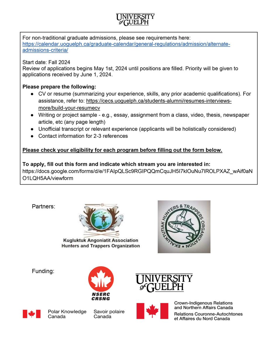 We are seeking 3 Master’s students to join the Kitikmeot Biting Insect Monitoring Program at the University of Guelph. Fully funded! See poster for details. Fill out this form if you are interested: docs.google.com/forms/d/e/1FAI… @dirch3 @JoeyBernhardt @tadmcilwraith