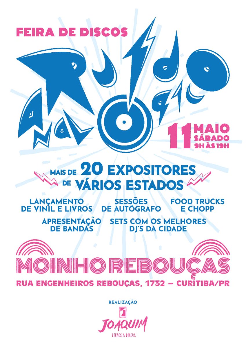 FatoAgenda's tweet photo. Feira Ruído Analógico acontece dia 11 de maio, das 9h às 19h, no @pinhaohub lá na Rua Engenheiros Rebouças, 1732, em #Curitiba, conhecido também como Moinho Rebouças. Vai ter disco, autógrafo, bandas, DJ, comida e bebida! Confira no #FATOagenda, aqui: https://t.co/Nw4JMOqAAM https://t.co/WLMMtG1K17