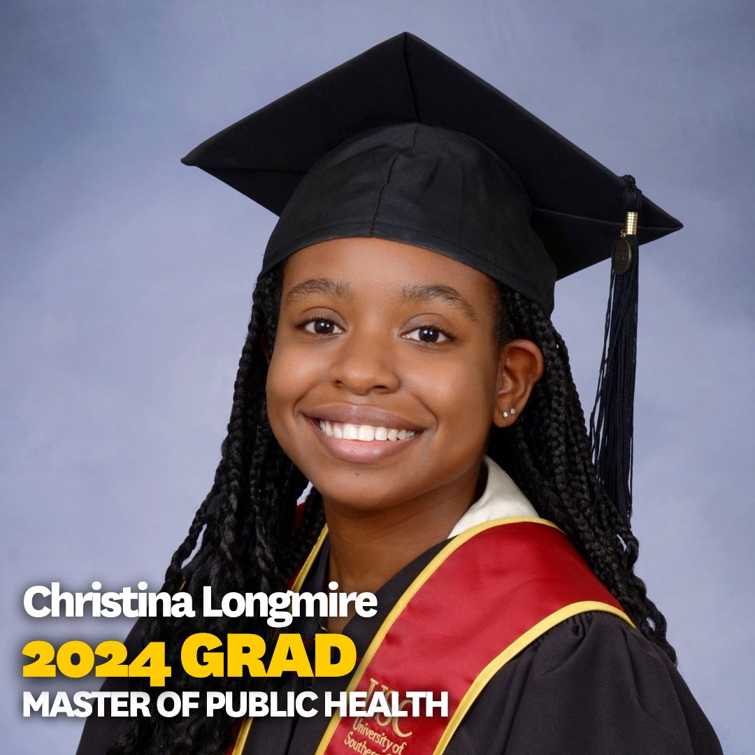 ✨Meet Christina Longmire who is graduating with a Master of Public Health in Biostatistics-Epidemiology. After graduation, Christina will travel to Europe and thereafter pursue a career as a research scientist. Congratulations on this milestone Christina! Fight On!✌️