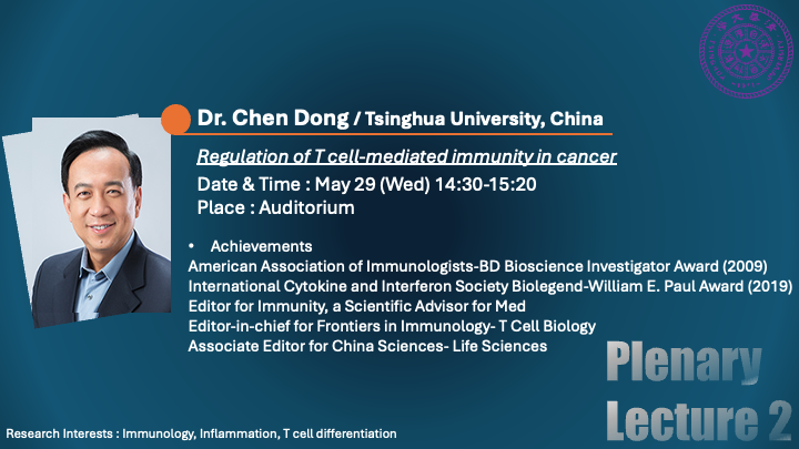 KSBMB_KSBMB's tweet photo. @Tsinghua_Uni PL2 - "Regulation of T cell-mediated immunity in cancer"
Prof. Dr. Chen Dong, Tsinghua Univ. China

#KSBMB #PL https://t.co/n5n57G7eAr