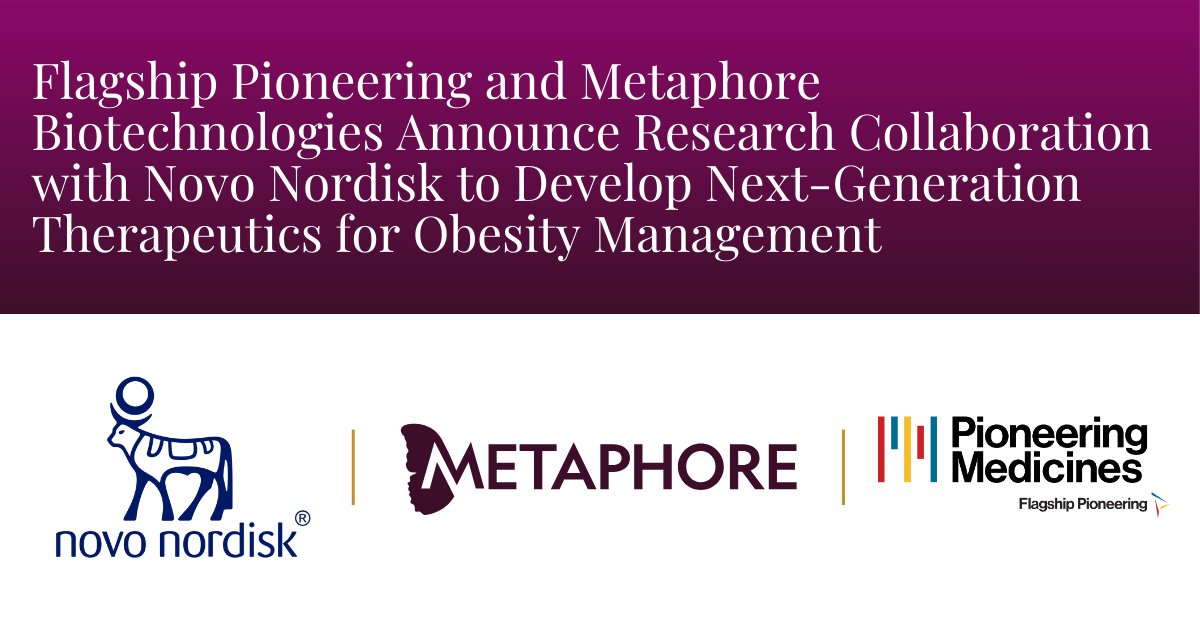 Metaphore Biotechnologies (@metaphorebio) on Twitter photo We are excited to announce a collaboration with <a href="/novonordisk/">Novo Nordisk</a> and <a href="/FlagshipPioneer/">Flagship Pioneering</a>'s <a href="/PioneeringMeds/">Pioneering Medicines</a> to develop long-acting, multi-targeting medicines in the GLP-1R biology space. Read more: metaphorebio.com/news/flagship-… #FlagshipFounded We are excited to announce a collaboration with <a href="/novonordisk/">Novo Nordisk</a> and <a href="/FlagshipPioneer/">Flagship Pioneering</a>'s <a href="/PioneeringMeds/">Pioneering Medicines</a> to develop long-acting, multi-targeting medicines in the GLP-1R biology space. Read more: metaphorebio.com/news/flagship-… #FlagshipFounded
