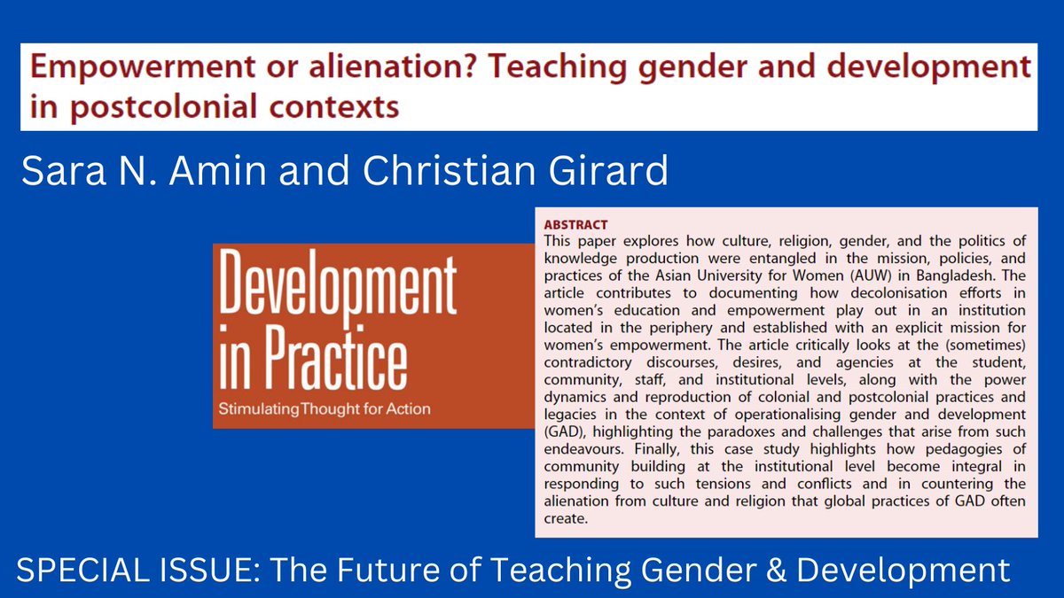How does #decolonisation play out 'in an institution located in the periphery'? @SaraNuzhatAmin and Christian Girard look critically at the @AUW_Chittagong as part of our forthcoming SI on the Future of #TeachingGAD (eds @MirnaGuha, @rishie_ , & @R37G): doi.org/10.1080/096145…