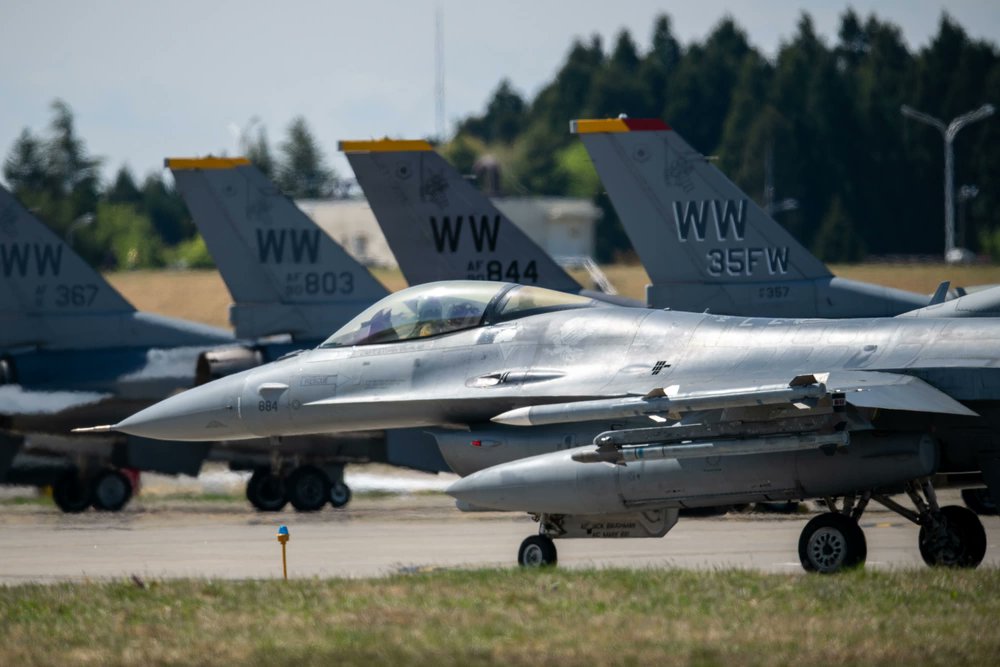 F-16 Fighting Falcons conduct a Joint Forcible Entry exercise at Misawa AB. The JFE exercise enhances regional security by bolstering the DoD's capacity for multi-domain ops across air, land, thereby enabling the establishment of infrastructure for subsequent forces & logistics.